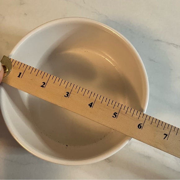 Rae Dunn jingle bones dog / pet food dish.  White with red  lettering.  EUC! - Picture 2 of 5